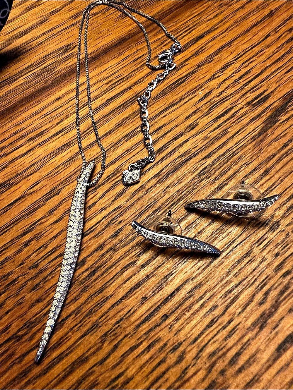 Swarovski Silver Rhinestone Necklace & Earrings